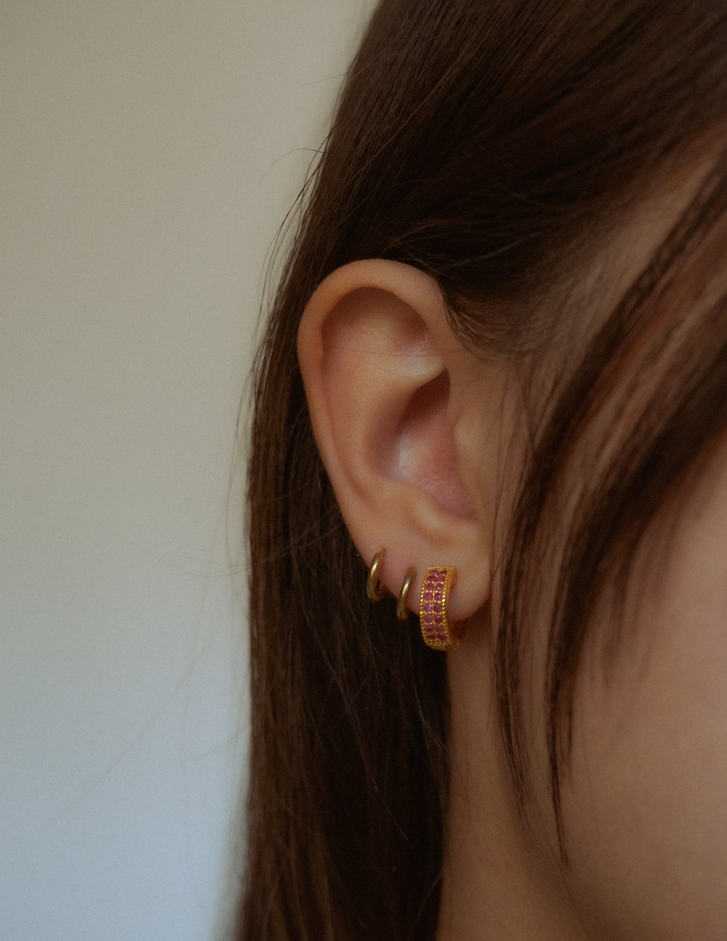 Ruby Hoops in Gold