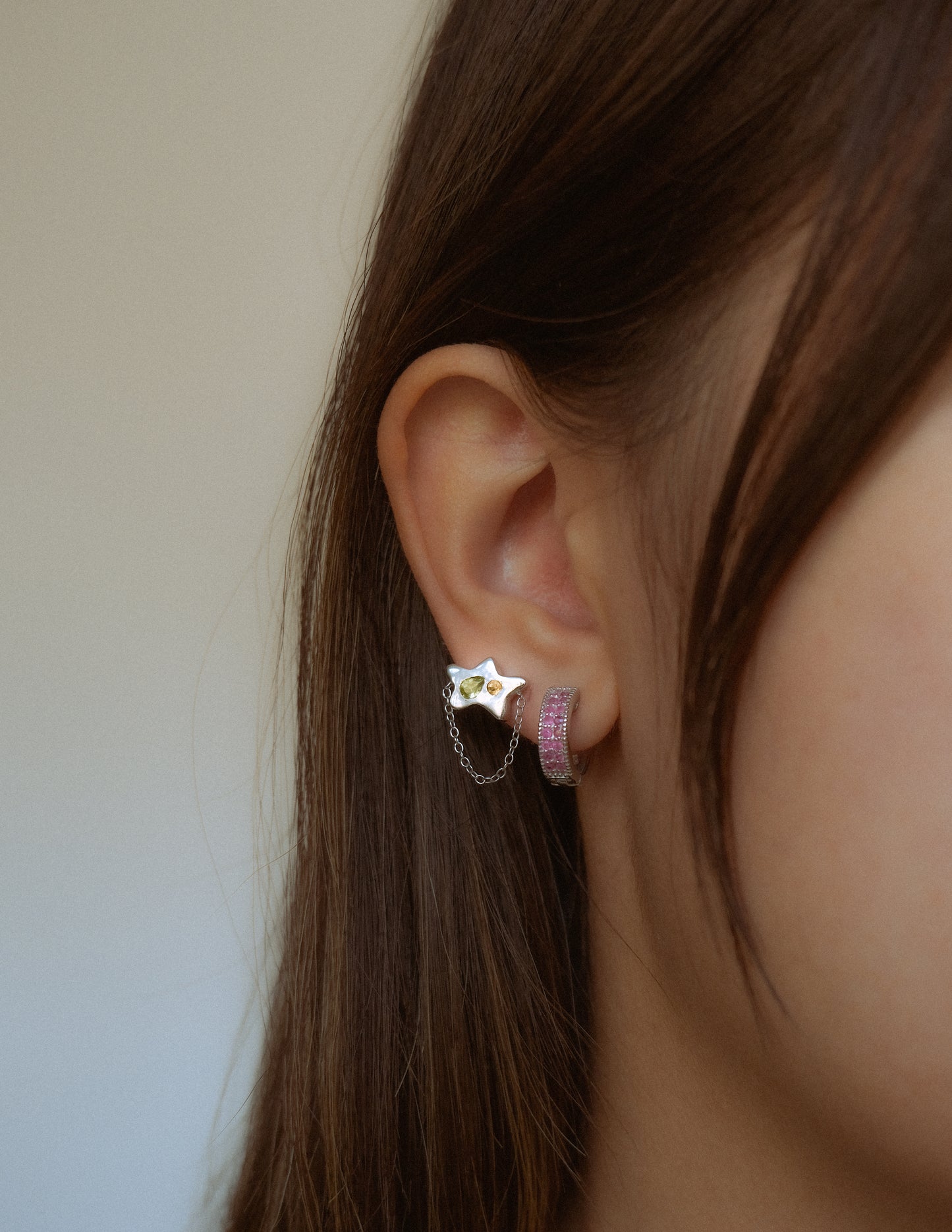 Ruby Hoops in Silver